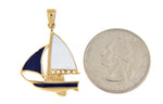 Kép betöltése a galériamegjelenítőbe: 14k Yellow Gold Enamel Blue White Sailboat Pendant Charm
