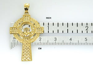 14k Yellow Gold Celtic Claddagh Cross Pendant Charm - [cklinternational]