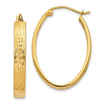 Załaduj obraz do przeglądarki galerii, 14k Yellow Gold Classic Oval with Floral Design Hoop Earrings
