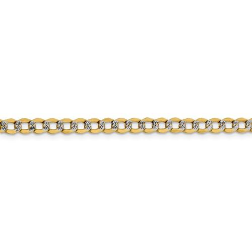 14K Yellow Gold with Rhodium 4.3mm Pavé Curb Bracelet Anklet Choker Necklace Pendant Chain with Lobster Clasp
