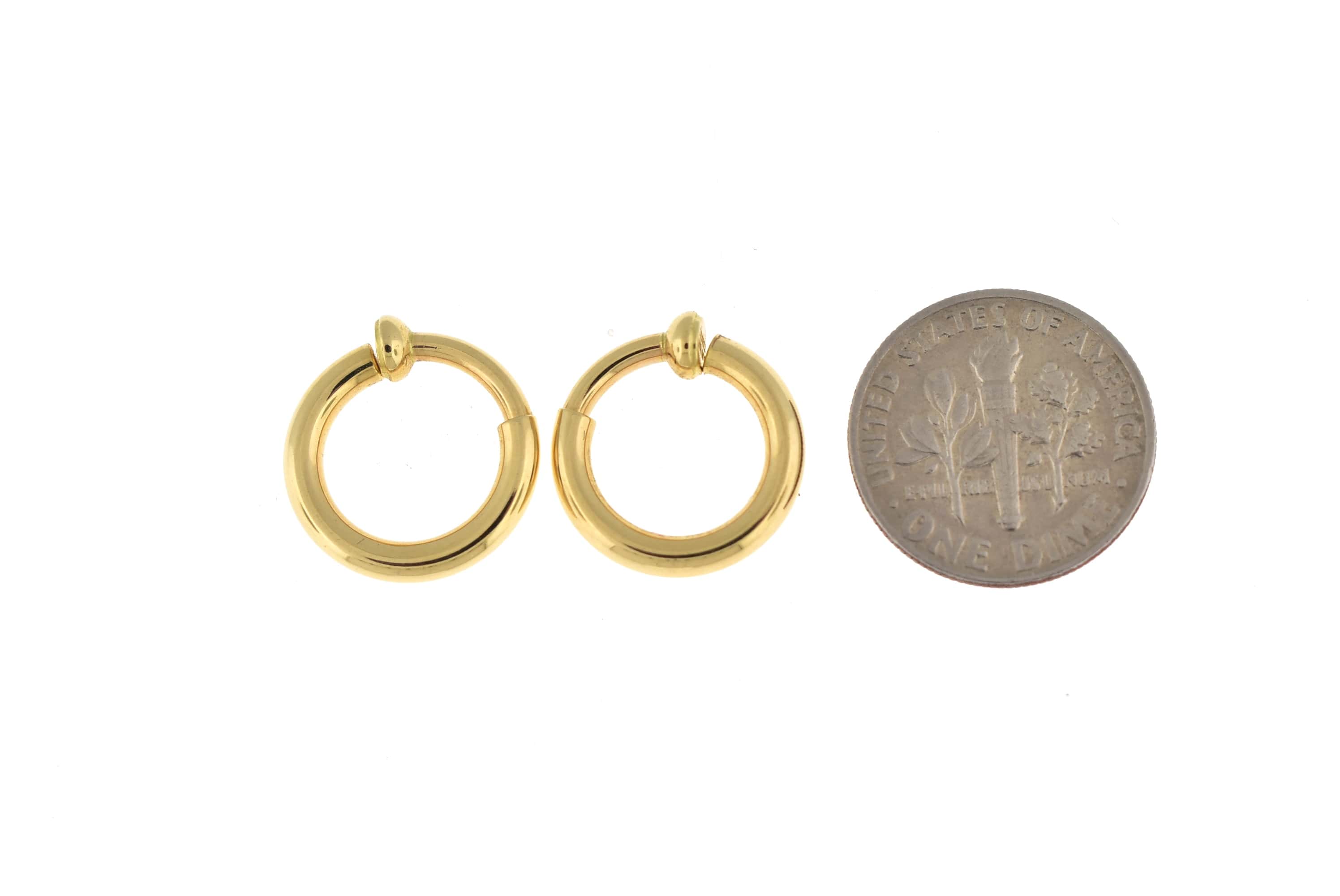 14K Yellow Gold 15mm x 2.5mm Non Pierced Round Hoop Earrings