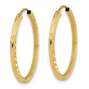 14k Yellow Gold 24mm x 1.35mm Diamond Cut Round Endless Hoop Earrings
