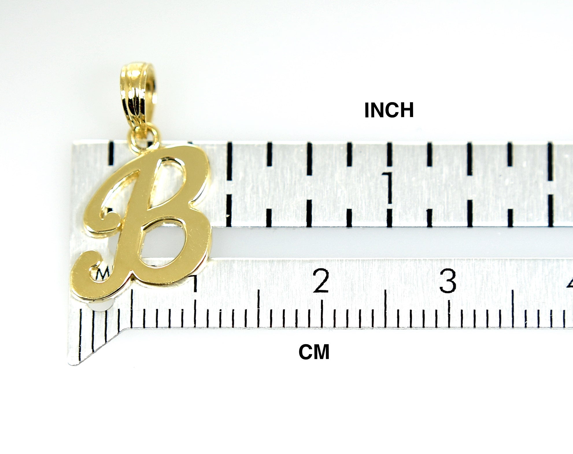 14K Yellow Gold Script Initial Letter B Cursive Alphabet Pendant Charm