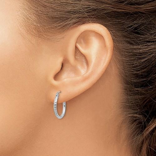 Sterling Silver Diamond Cut Classic Round Hoop Earrings 16mm x 2mm