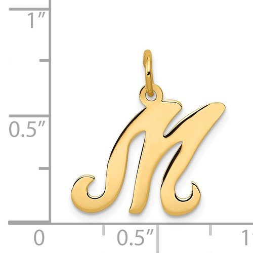 14K Yellow Gold Initial Letter M Cursive Script Alphabet Pendant Charm