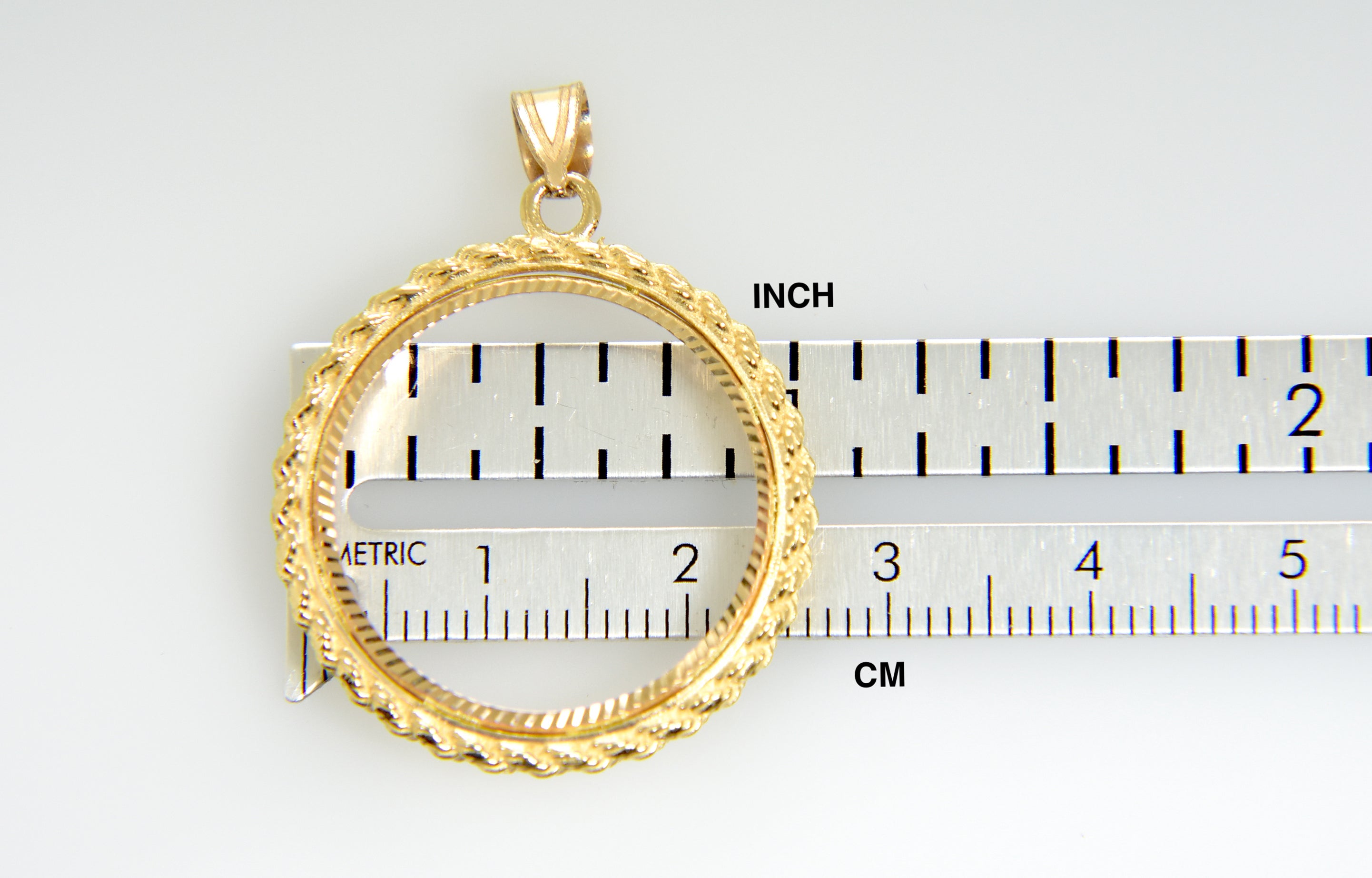 14K Yellow Gold 1/4 oz One Fourth Ounce American Eagle Coin Holder Rope Polished Prong Bezel Pendant Charm for 22mm x 1.8mm Coins
