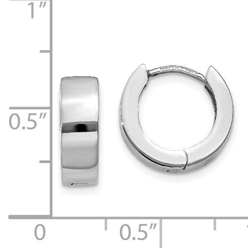 14k White Gold Classic Round Polished Hinged Hoop Huggie Earrings
