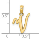 Cargar imagen en el visor de la galería, 14K Yellow Gold Script Initial Letter V Cursive Alphabet Pendant Charm
