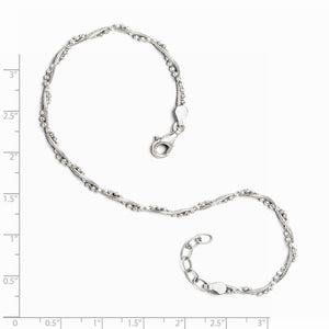 Sterling Silver Beaded Twisted Snake Chain Adjustable Anklet
