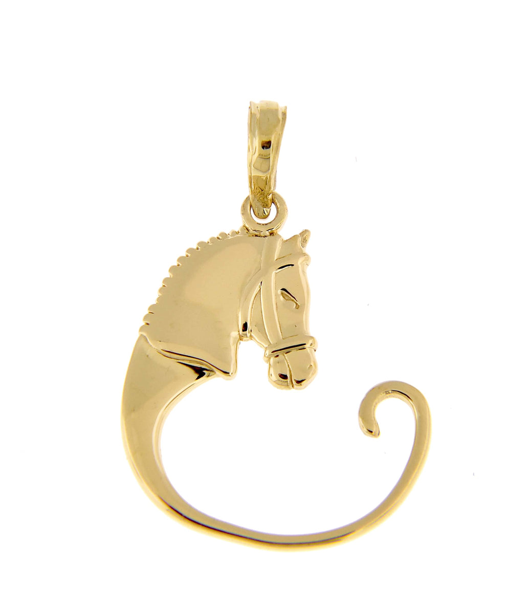 14k yellow gold horse head equestrian charm holder pendant