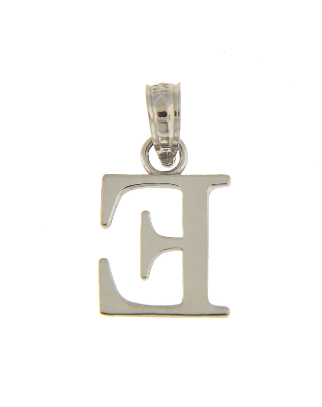 14K White Gold Uppercase Initial Letter E Block Alphabet Pendant Charm