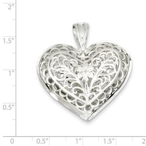 Sterling Silver Puffy Filigree Heart 3D Large Pendant Charm