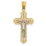 Kép betöltése a galériamegjelenítőbe: 14k Gold Tri Color Cross Crucifix Pendant Charm
