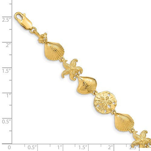 14k Yellow Gold Sand Dollar Starfish Seashell Scallop Shell Ocean Sea Beach Bracelet