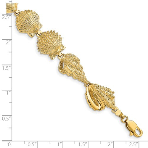 14k Yellow Gold Seashell Shell Conch Scallop Sea Ocean Beach Bracelet