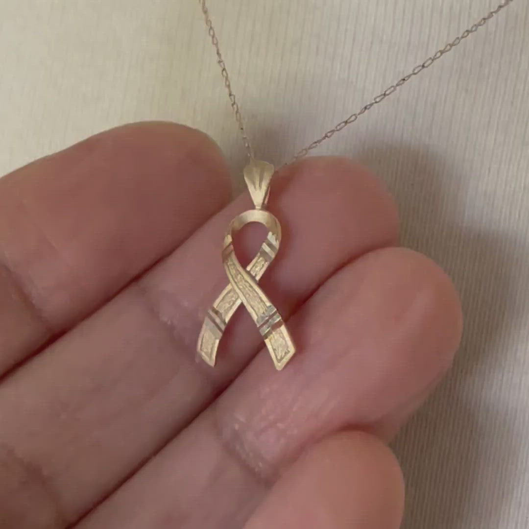 14k Yellow Gold Awareness Ribbon Pendant Charm