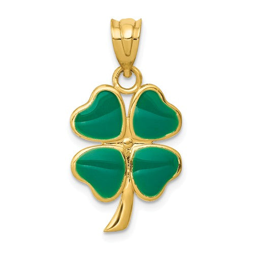 14k yellow gold green enamel good luck four leaf clover pendant charm