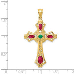 Φόρτωση εικόνας στο εργαλείο προβολής Συλλογής, 14k Yellow Gold with Genuine Ruby Emerald Cross Pendant Charm
