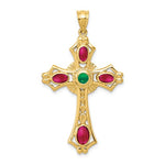 將圖片載入圖庫檢視器 14k Yellow Gold with Genuine Ruby Emerald Cross Pendant Charm
