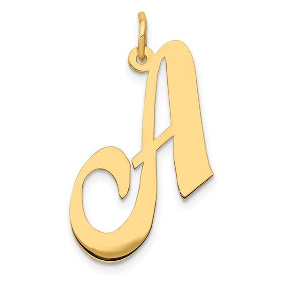 14k yellow gold initial letter a cursive script alphabet pendant charm