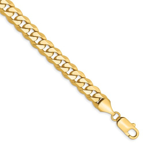 14k Yellow Gold 8.5mm Beveled Curb Link Bracelet Anklet Necklace Pendant Chain