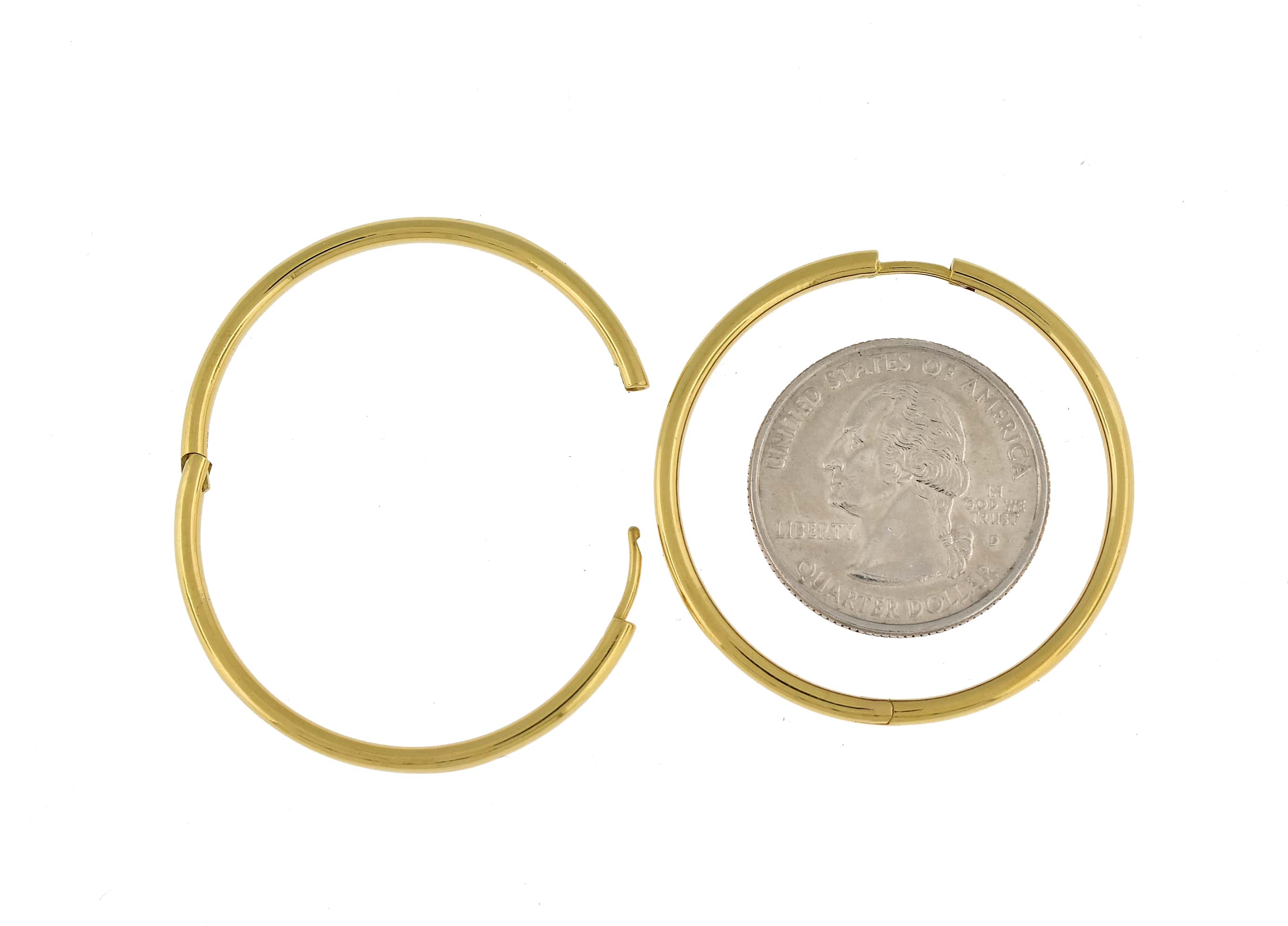 14K Solid Yellow Rose White Gold Classic 38.7mm Round Endless Hinged Hoop Earrings Custom Made To Order