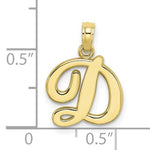 Cargar imagen en el visor de la galería, 10K Yellow Gold Script Initial Letter D Cursive Alphabet Pendant Charm
