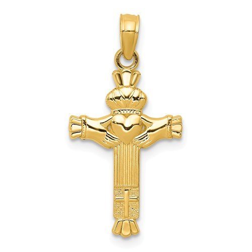 14K Yellow Gold Celtic Claddagh Cross Pendant Charm