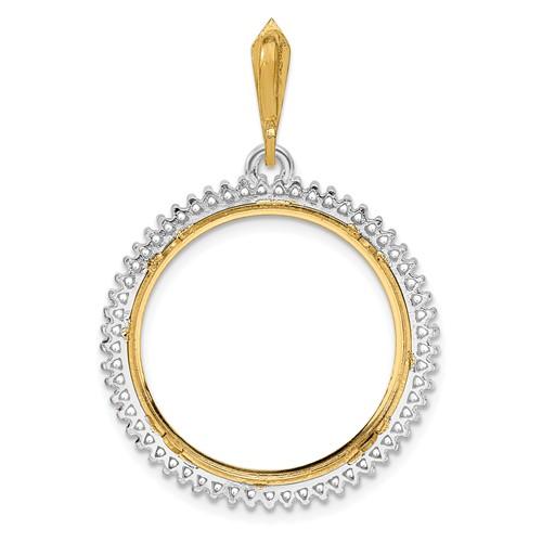 14K Gold Two Tone Diamond for 22mm Coins or 1/4 oz American Eagle US $5 Dollar Jamestown South African 2 Rand 1/4 oz Panda Coin Bezel Prong Pendant Charm
