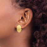 將圖片載入圖庫檢視器 14K Yellow Gold Non Pierced Fancy Oval Ribbed Omega Back Clip On Earrings
