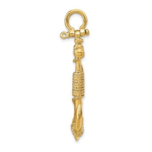 14k Yellow Gold Anchor Rope 3D Large Pendant Charm
