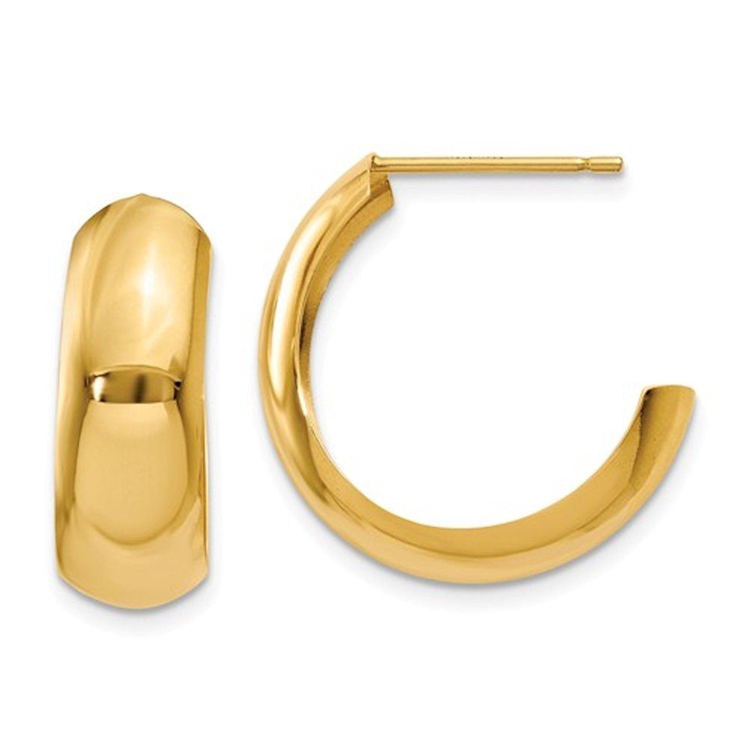 14K Yellow Gold 18mm x 6.75mm Bangle J Hoop Earrings