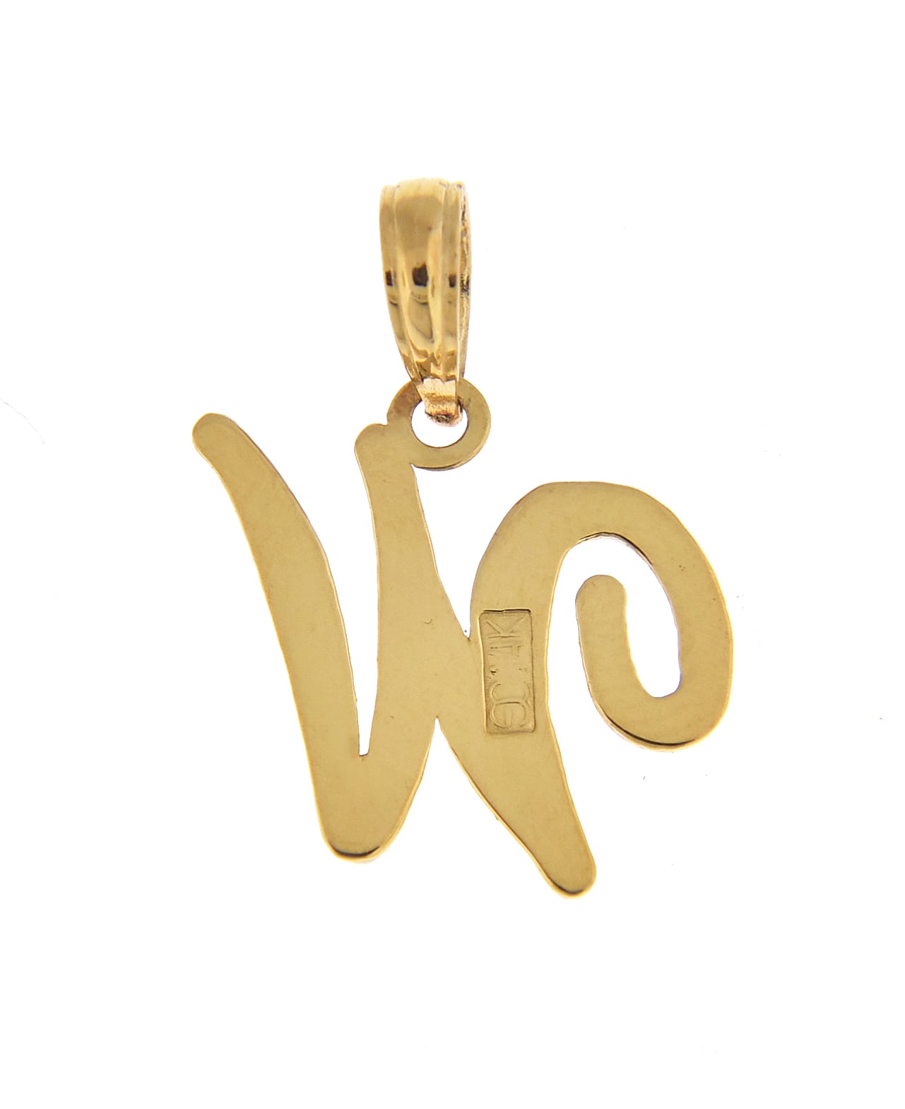 14K Yellow Gold Script Initial Letter W Cursive Alphabet Pendant Charm