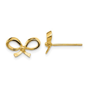 14k Yellow Gold Ribbon Bow Stud Post Earrings
