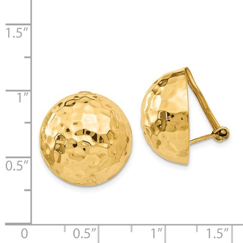 14k Yellow Gold Non Pierced Clip On Hammered Ball Omega Back Earrings 18mm
