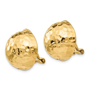 14k Yellow Gold Non Pierced Clip On Hammered Ball Omega Back Earrings 16mm