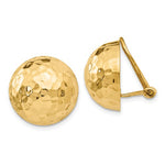Загрузить изображение в средство просмотра галереи, 14k Yellow Gold Non Pierced Clip On Hammered Ball Omega Back Earrings 16mm
