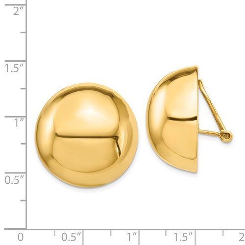 14k Yellow Gold Non Pierced Clip On Half Ball Omega Back Earrings 24mm