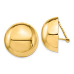 Cargar imagen en el visor de la galería, 14k Yellow Gold Non Pierced Clip On Half Ball Omega Back Earrings 24mm
