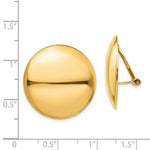 Indlæs billede til gallerivisning 14k Yellow Gold Non Pierced Clip On Round Circle Disc Omega Back Earrings 24mm
