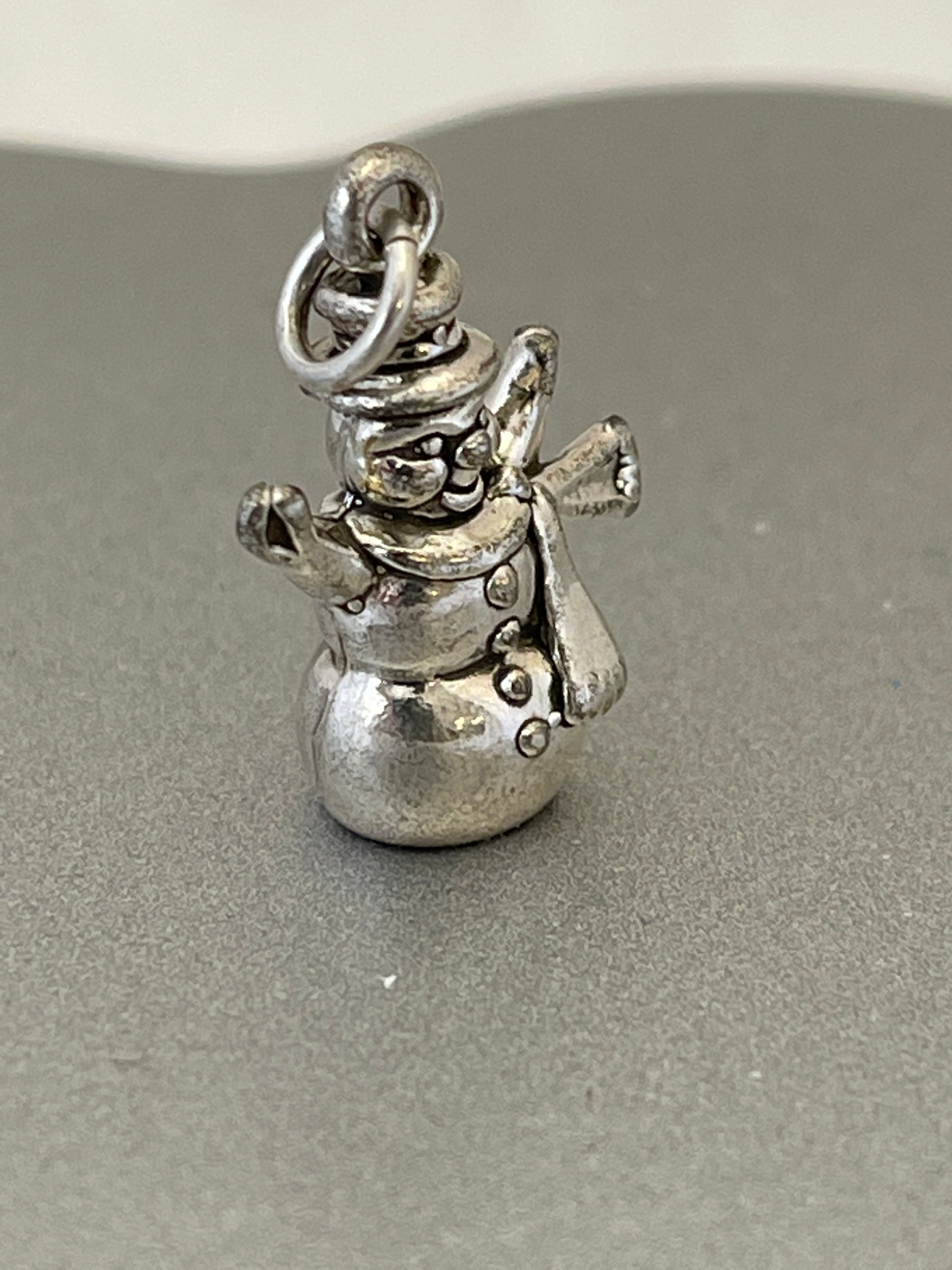 Sterling Silver Antique Finish Snowman 3D Pendant Charm