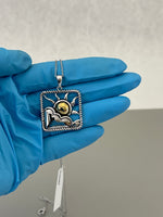 Ladda upp bild till gallerivisning, Sterling Silver Celestial Sun Antique Finish Pendant Charm Necklace 18 inches
