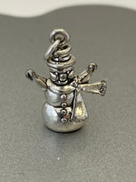 Load image into Gallery viewer, Sterling Silver Antique Finish Snowman 3D Pendant Charm
