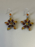Lataa kuva Galleria-katseluun, Sterling Silver Amber Flower Dangle Earrings
