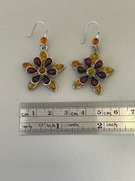 Lataa kuva Galleria-katseluun, Sterling Silver Amber Flower Dangle Earrings

