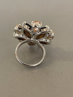 Załaduj obraz do przeglądarki galerii, Sterling Silver Cubic Zirconia CZ Champagne Brown Flower Floral Cocktail Ring
