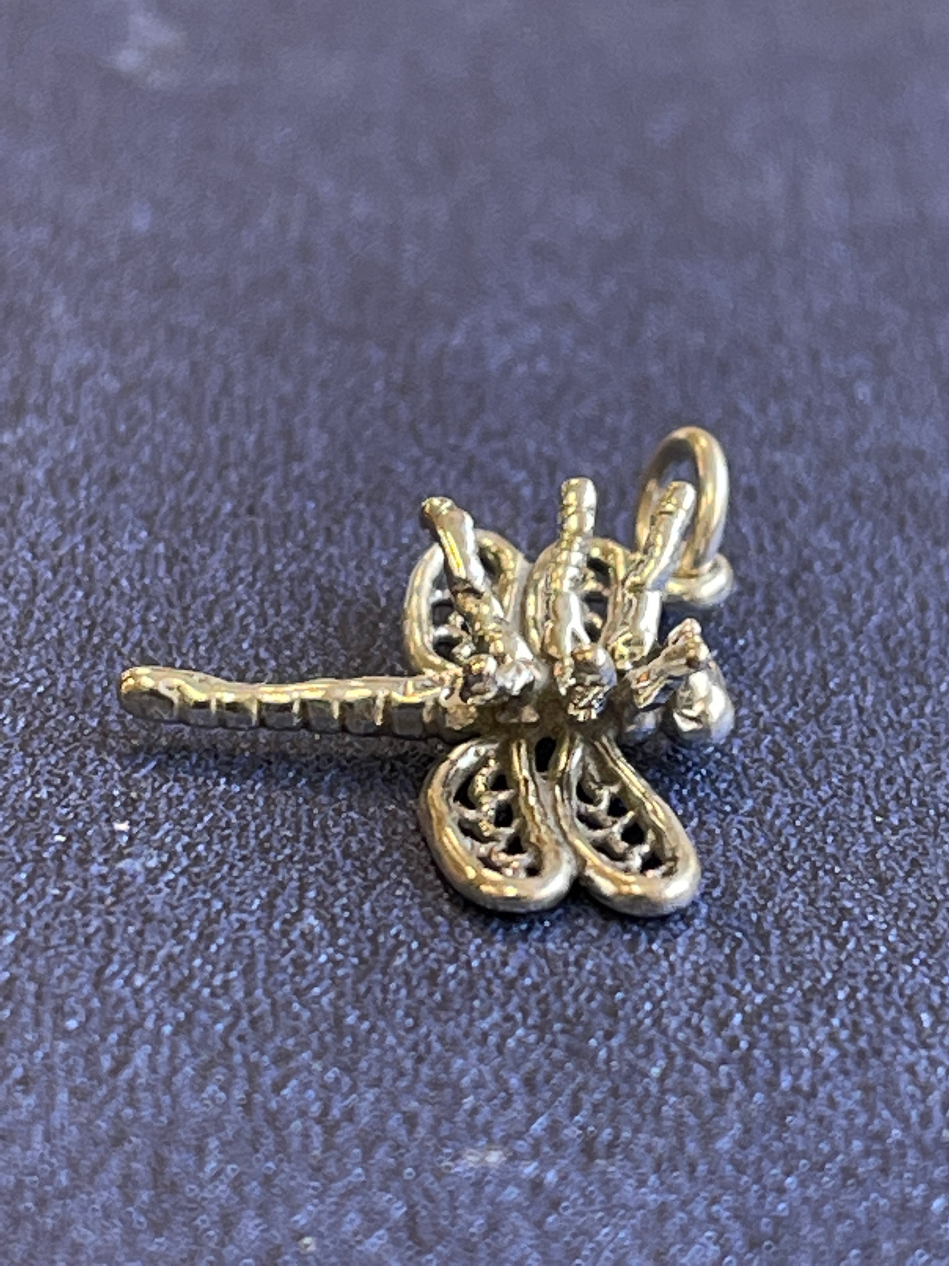 Sterling Silver Antique Finish Dragonfly 3D Pendant Charm