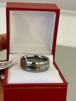 Cargar imagen en el visor de la galería, Tungsten Ring Band 8mm Brushed Satin Finish High Polish Center Line Beveled Edge
