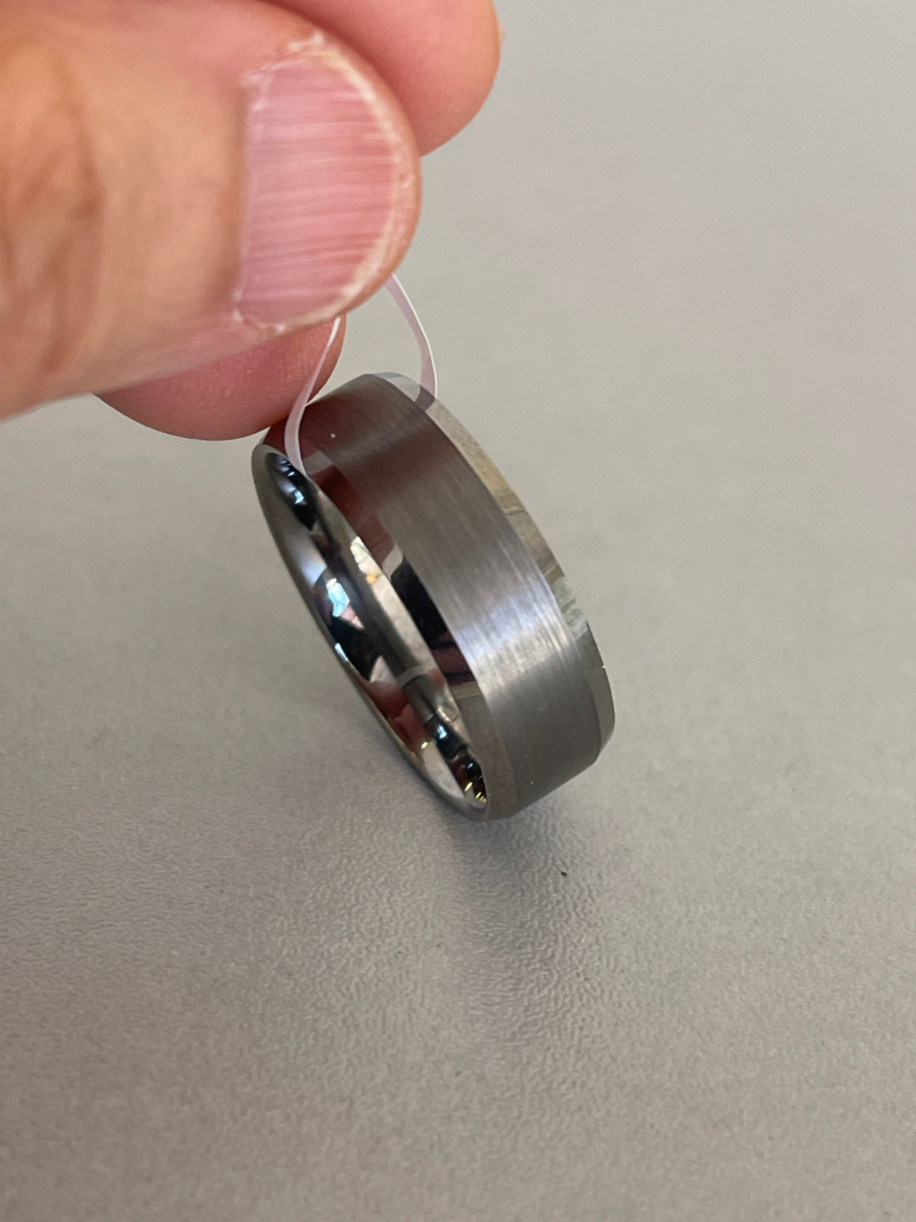Tungsten Ring Band 8mm Brushed Satin Finish Beveled Edge