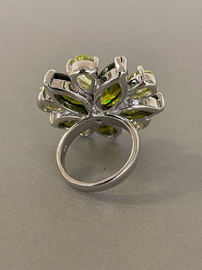 Sterling Silver Cubic Zirconia CZ Lime Olive Green Flower Floral Cocktail Ring Size 6